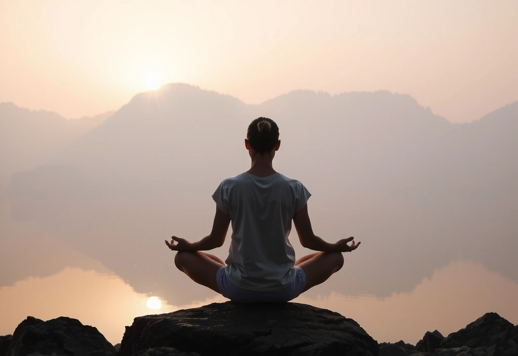 A person meditating outdoors, surrounded by calm nature, representing mental wellness and balance.