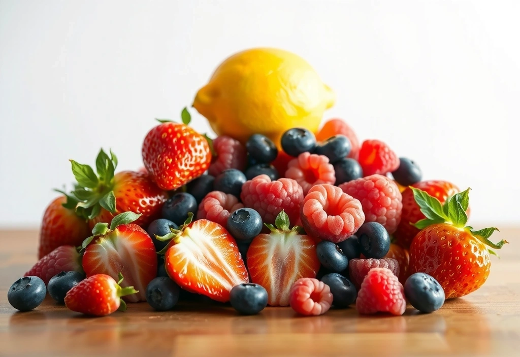 An assortment of colorful, natural berries and fruits, highlighting the benefits of a diet rich in antioxidants.