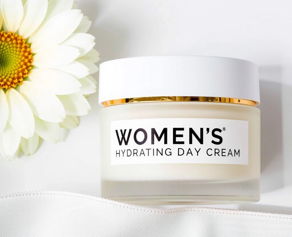 A jar of Women's Hydrating Day Cream, exuding luxury and natural purity.