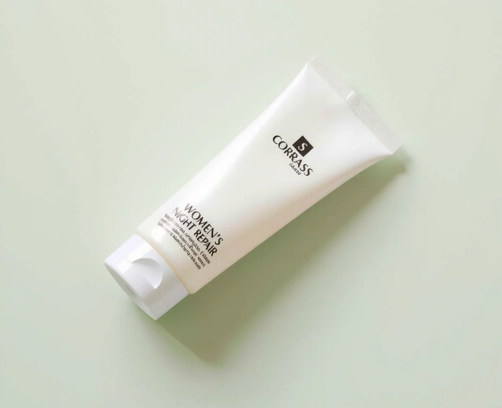 A sleek tube of Women's Night Repair Cream, suggesting deep nourishment and restoration.