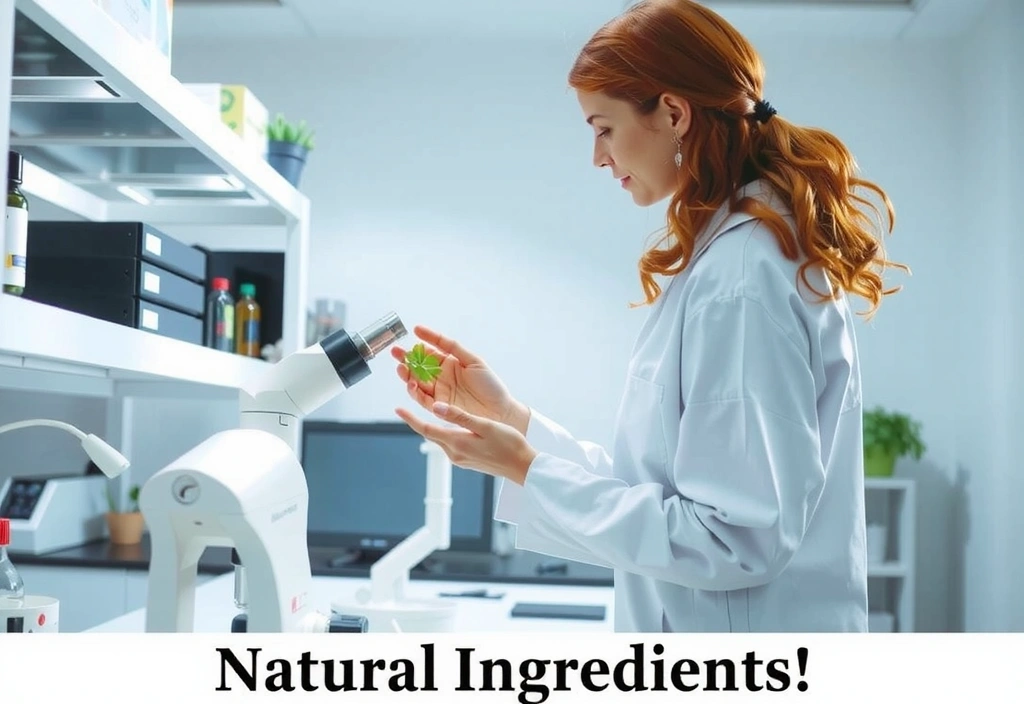 A scientist in a lab coat examining a botanical sample under a microscope, representing scientific validation of natural ingredients.